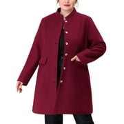 Women's Plus Size Stand Collar Pockets Single Breasted Jacket Fall Winter Coat 2X Red